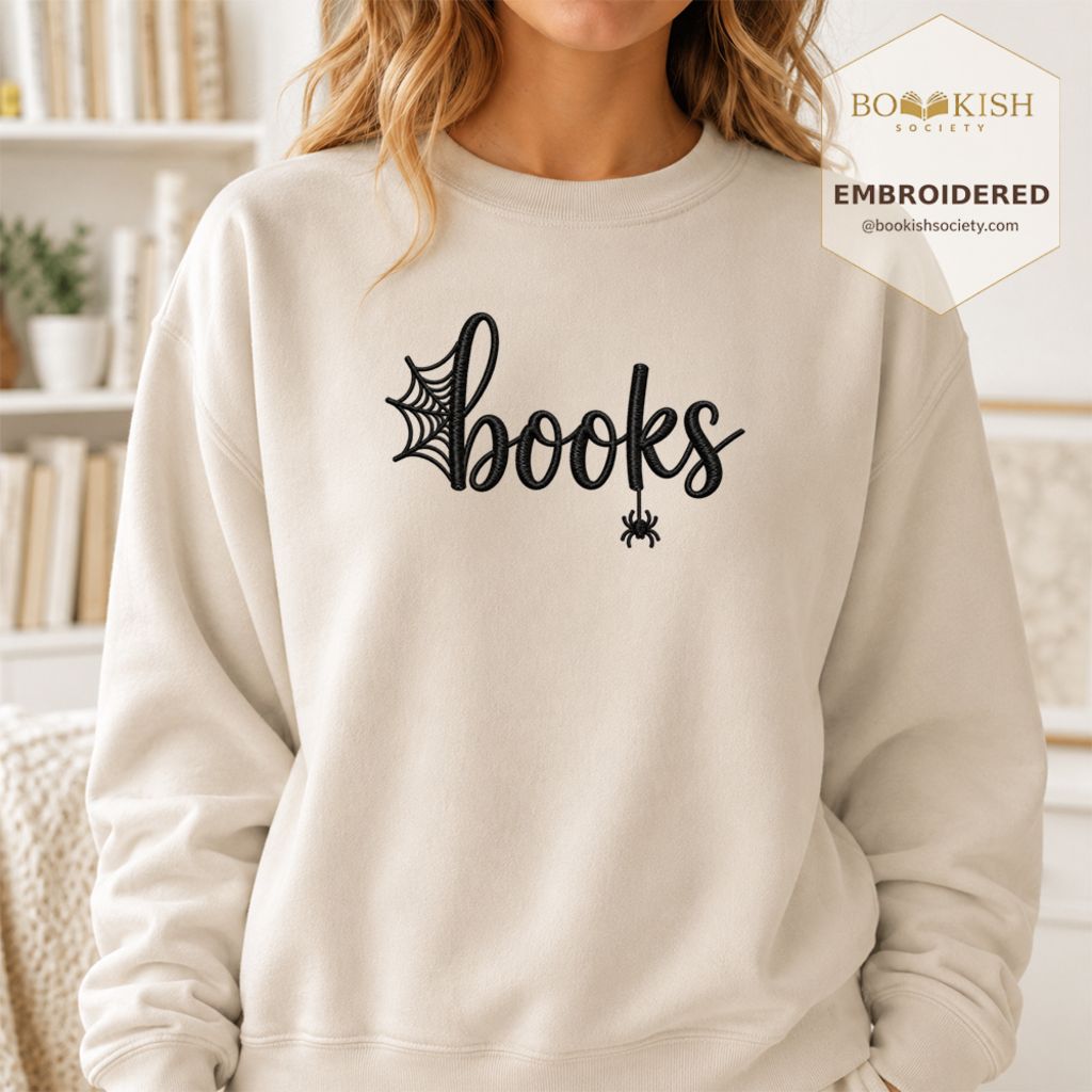 Halloween Books Embroidered Sweatshirt | Spooky Book Lover Gift Sand