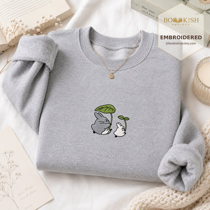 Forest Spirits and Flowers Embroidered Sweatshirt | Reader Gift Sport Grey