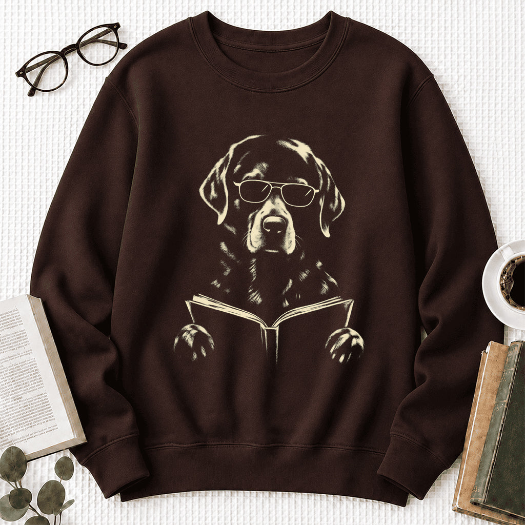 Labrador Retriever Reading Book Crewneck Sweatshirt | Reader Gift Dark Chocolate