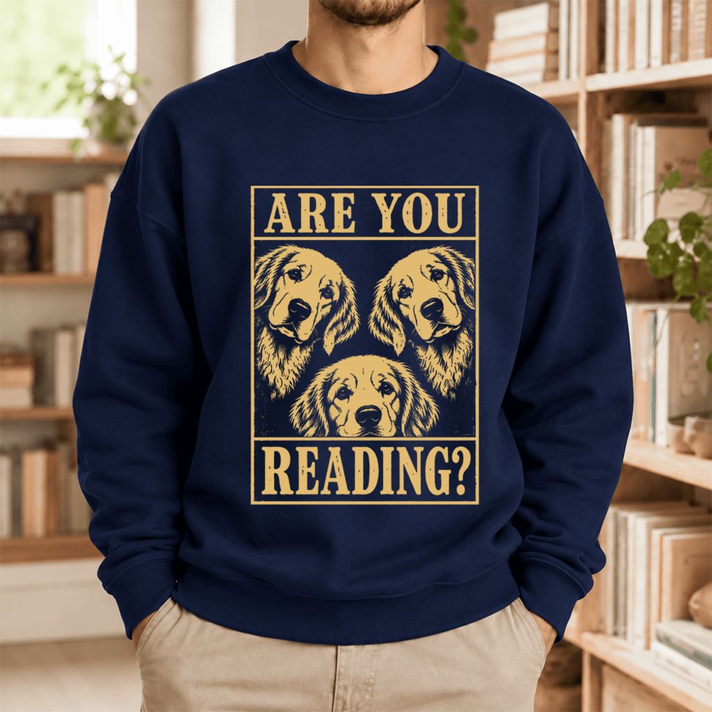 Are You Reading Golden Retriever Softstyle Sweatshirt | Dog Mom Reader Gift Navy