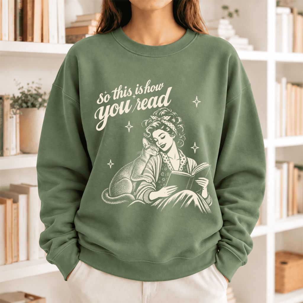 How You Read Abyssinian Softstyle Sweatshirt | Cozy Cat Lover Reader Gift Military Green
