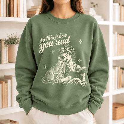 How You Read Abyssinian Softstyle Sweatshirt | Cozy Cat Lover Reader Gift Military Green