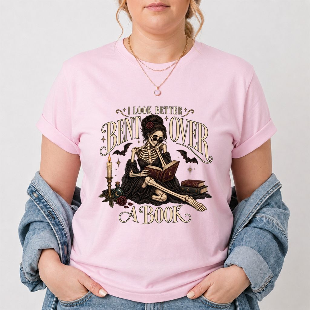 I Look Better Bent Over A Book Printed T-Shirt | Halloween Smut Book Lover Gift Light Pink