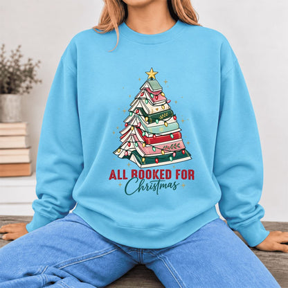 All Booked For Christmas Softstyle Sweatshirt | Christmas Book Lover Gift Sky