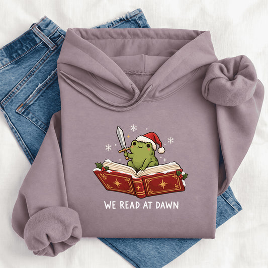 We Read At Dawn Frog Softstyle Hoodie | Christmas Book Club Reader Gift Paragon