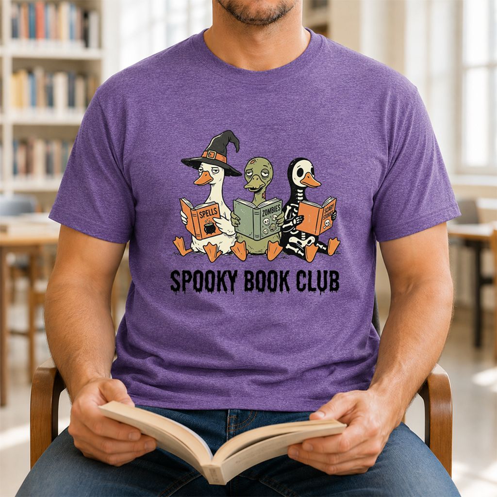 Spooky Book Club Printed T-Shirt | Halloween Book Lover Gift Heather Purple