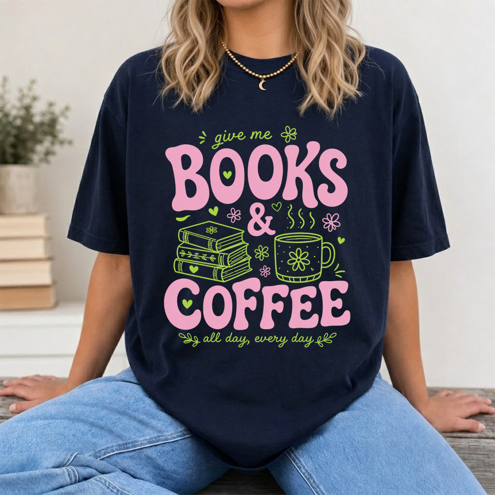 Books and Coffee Softstyle T-Shirt | Book Lover Gift Navy