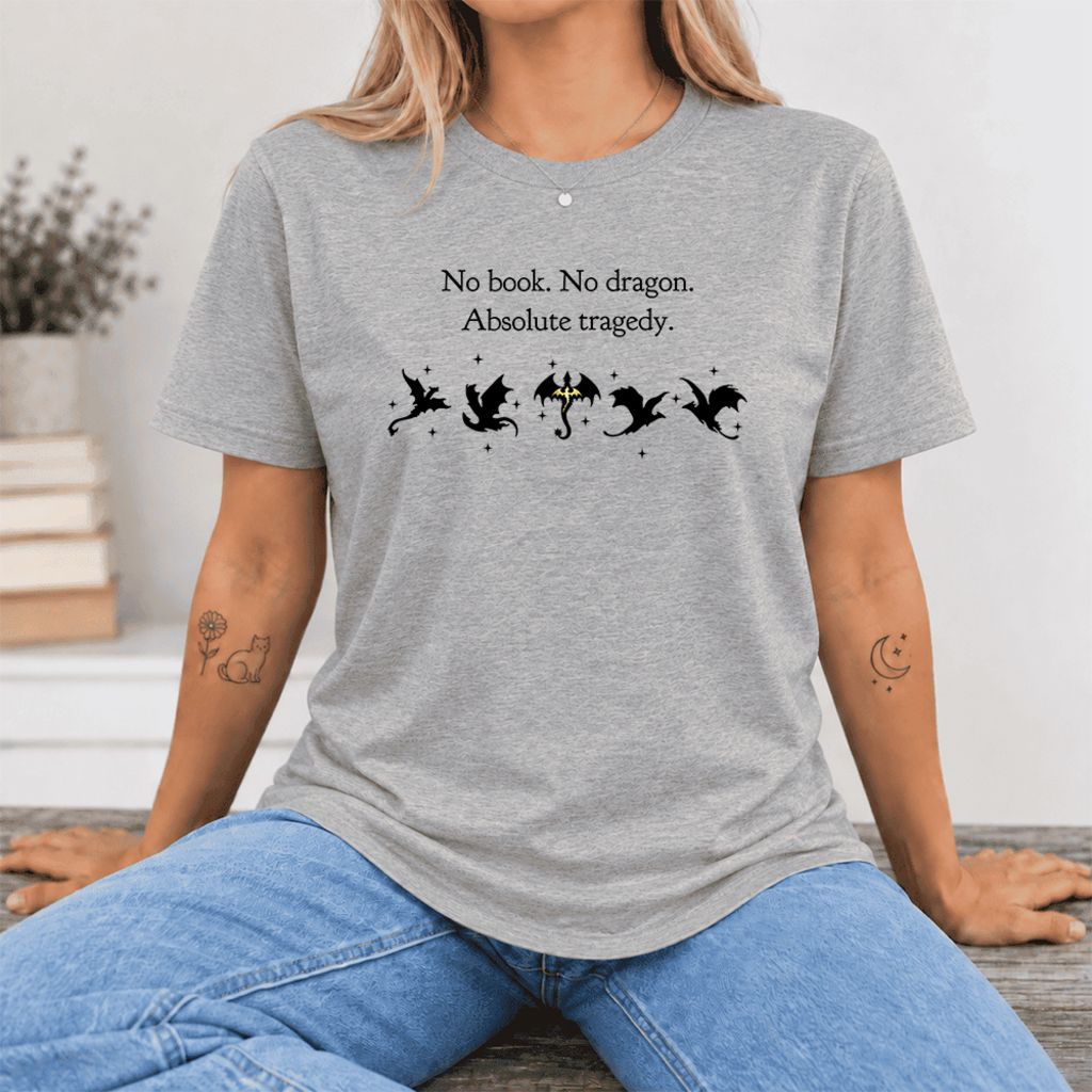 No Book, No Dragon, Absolute Tragedy Ultra-Soft Cotton T-Shirt | Fantasy Reader Gift Athletic Heather