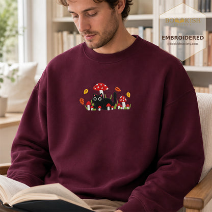 Mushroom Cat Embroidered Sweatshirt | Reader Gift Maroon