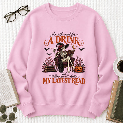 Telling You All About My Lastest Read Printed Sweatshirt | Halloween Reader Gift Light Pink