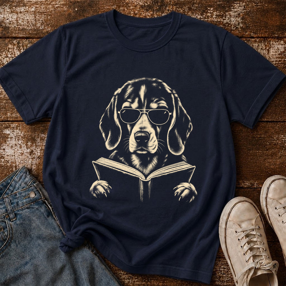 Beagle Reading Book Softstyle T-Shirt | Book Lover Gift Navy