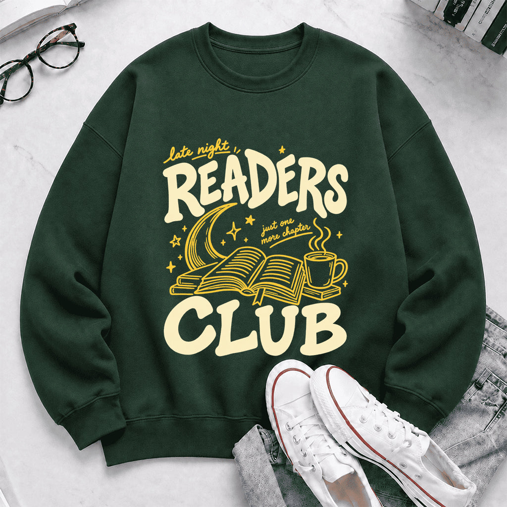 Late Night Readers Club Crewneck Sweatshirt | Reader Gift Forest Green