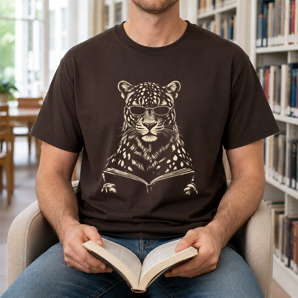 Leopard Reading Book Softstyle T-Shirt | Book Lover Gift Dark Chocolate