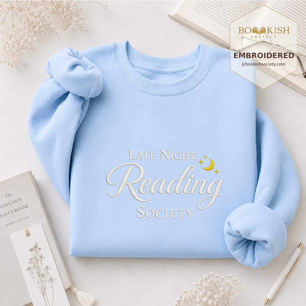 Late Night Reading Society Embroidered Sweatshirt | Reader Gift Light Blue