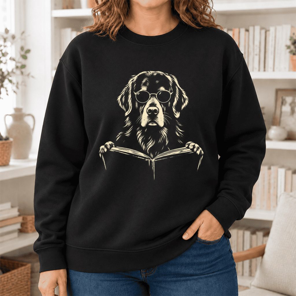 Golden Retriever Reading Book Softstyle Sweatshirt | Golden Retriever Gift Black