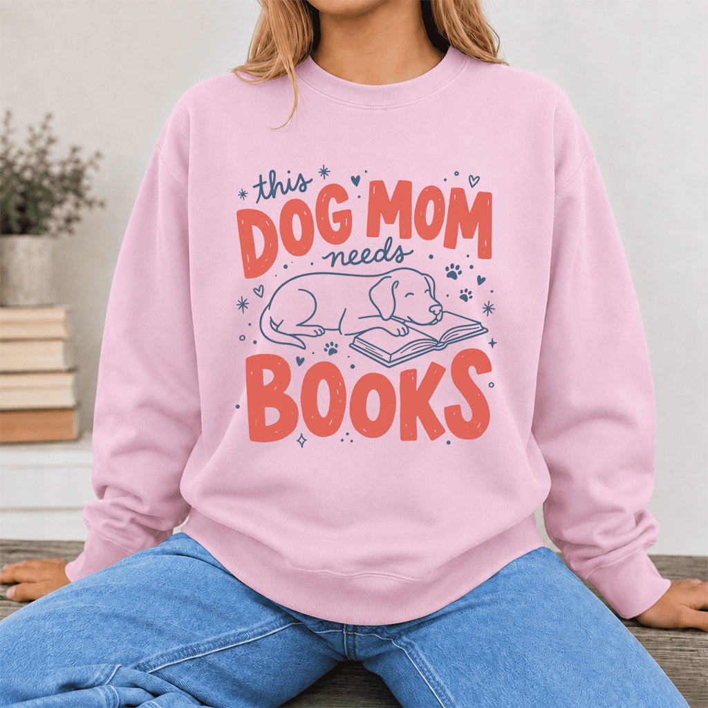 This Dog Mom Needs Books Crewneck Sweatshirt | Dog Lover & Reader Gift Light Pink