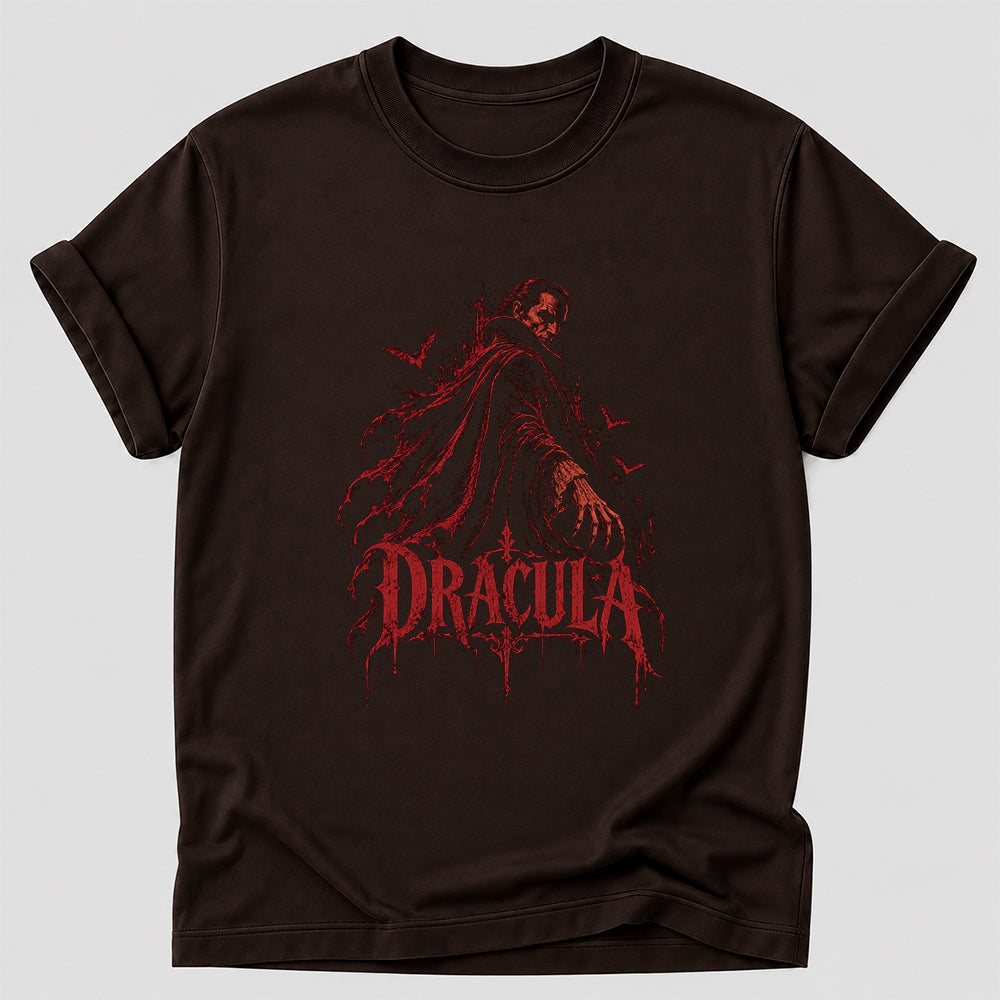 Dracula Printed T-Shirt | Halloween Horror Book Lover Gift Dark Chocolate