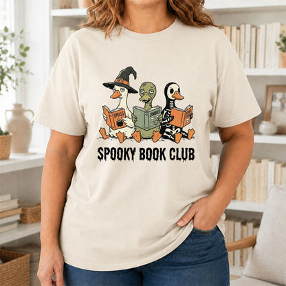 Spooky Book Club Printed T-Shirt | Halloween Book Lover Gift Natural