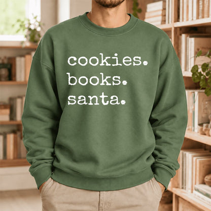Cookies Books Santa Softstyle Sweatshirt | Christmas Book Lover Gift Military Green