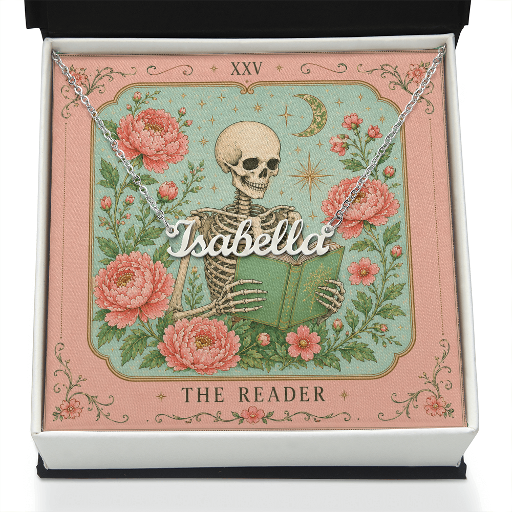 The Reader Tarot Decorative Card And Custom Name Polished Stainless Steel Necklace With Box Book Lover Gift Font 1