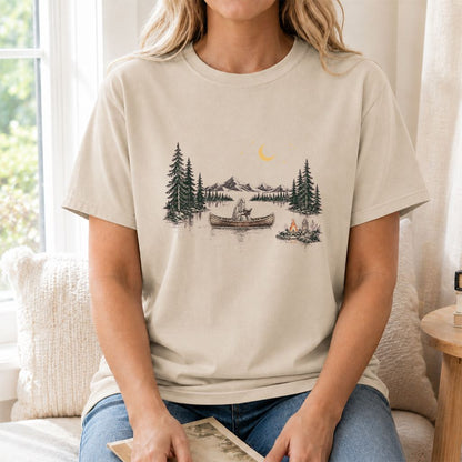 Reading Ghost On The Boat Printed T-Shirt | Spooky Book Lover Gift Sand