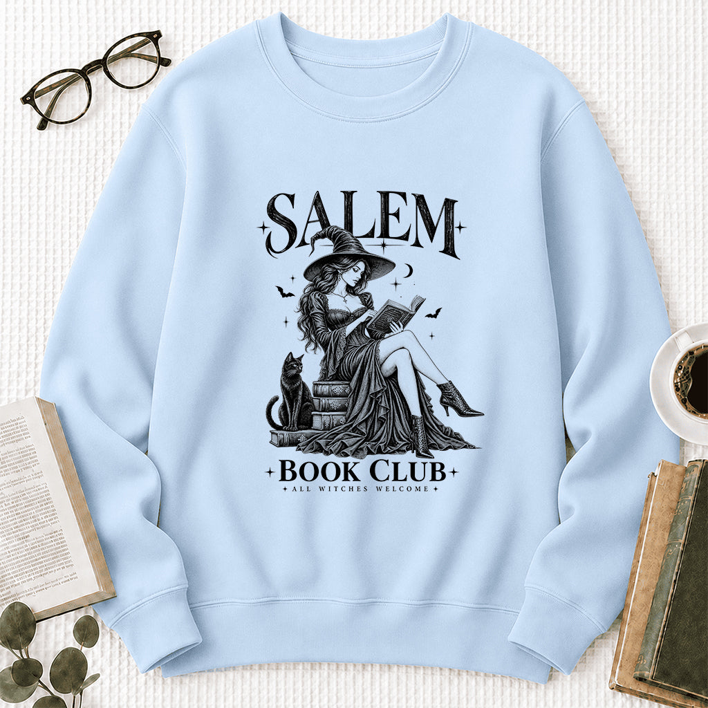 Salem Book Club Printed Sweatshirt | Spooky Book Lover Gift Light Blue