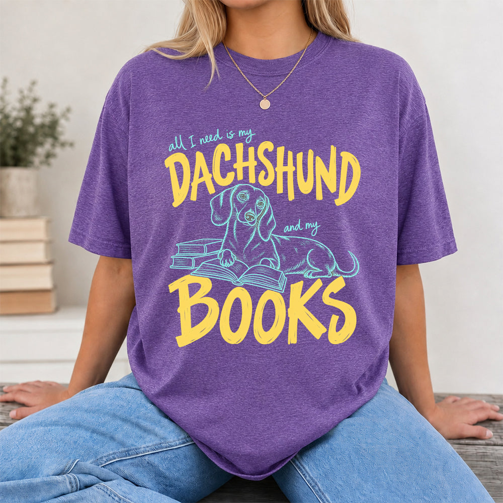 All I Need Is My Dachshund And My Books Softstyle T-Shirt | Book Lover Gift Heather Purple