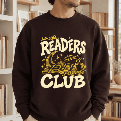 Late Night Readers Club Crewneck Sweatshirt | Reader Gift Dark Chocolate