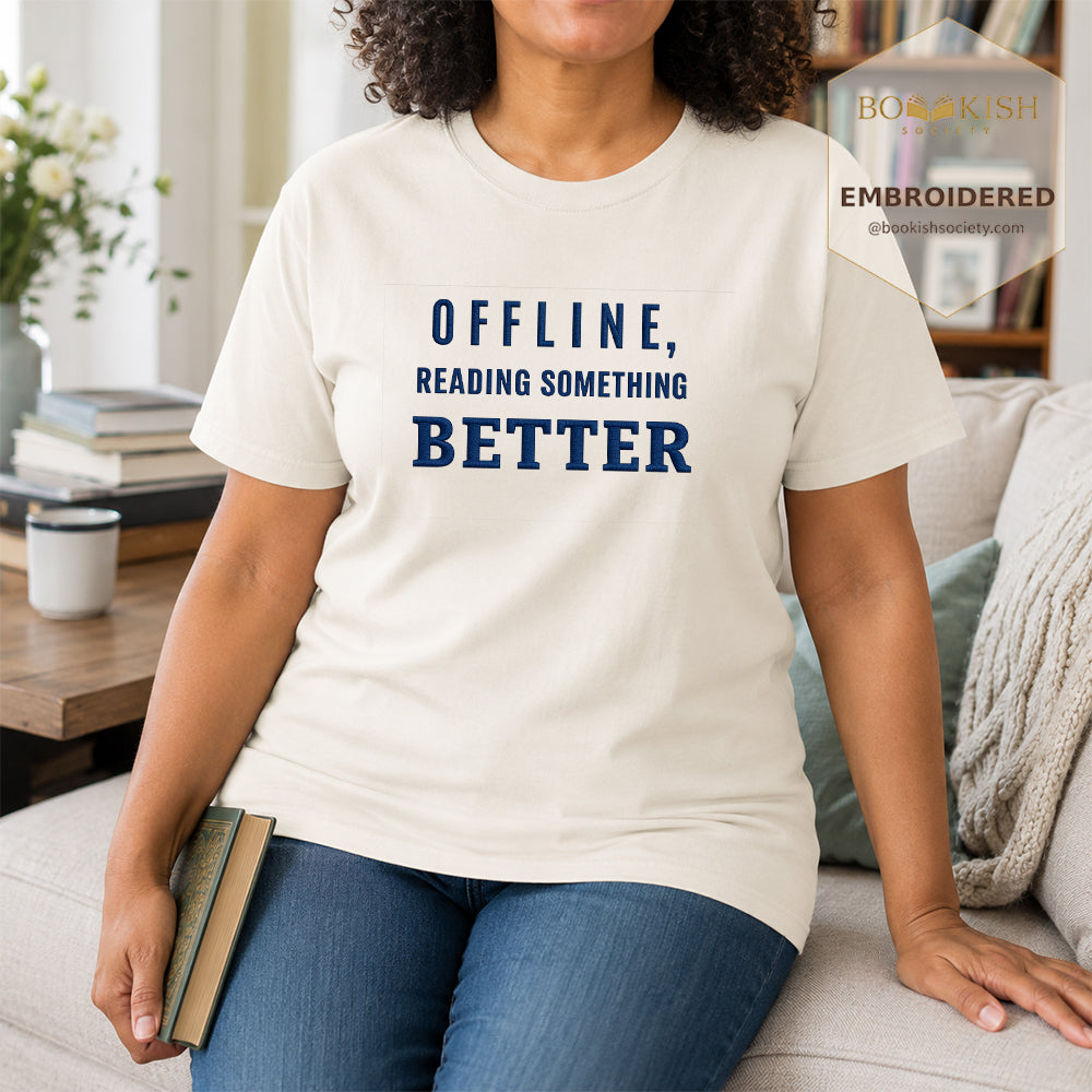 Offline Reading Something Better Embroidered Comfort Color® T-shirt | Book Lover Gift Ivory