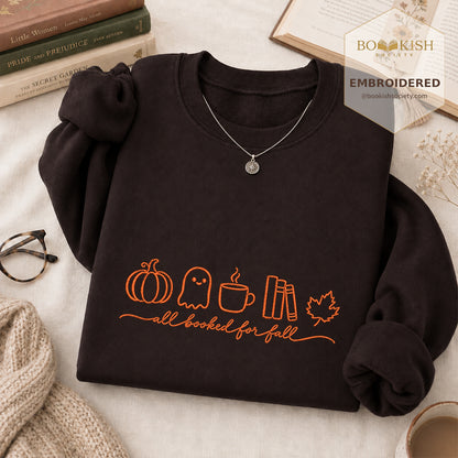 All Booked For Fall Embroidered Sweatshirt | Cozy Fall Reader Gift Dark Chocolate