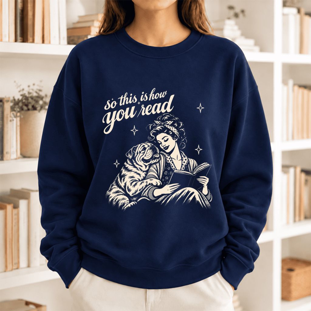 How You Read English Bulldog Softstyle Sweatshirt | Cozy Dog Mom Reader Gift Navy