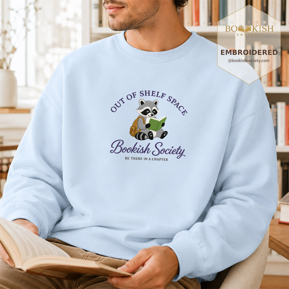 Funny Raccoon Embroidered Sweatshirt | Reader Gift Light Blue
