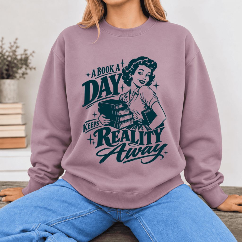 A Book A Day Keeps Reality Away Softstyle Sweatshirt | Cozy Book Lover Gift Paragon