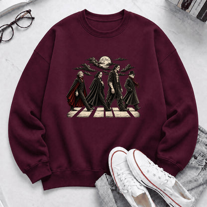Monsters Road Printed Sweatshirt | Halloween Book Lover Gift Maroon