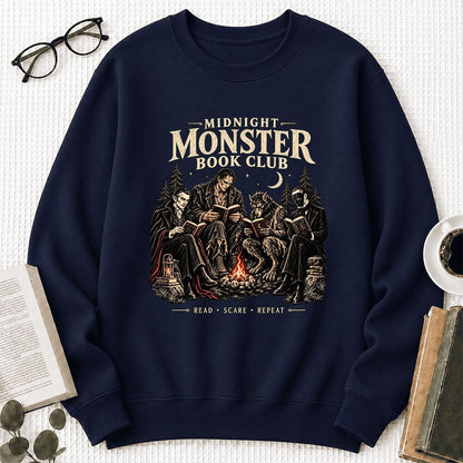 Midnight Monster Book Club Printed Sweatshirt | Halloween Book Lover Gift Navy