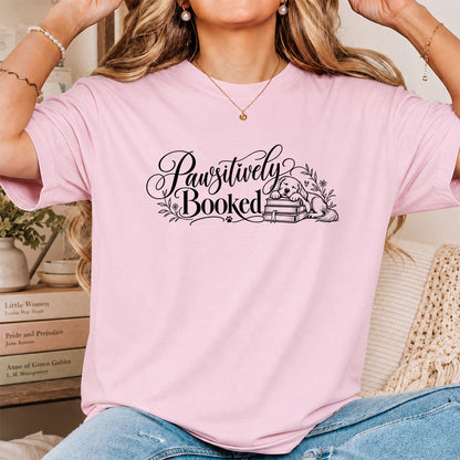 Pawsitively Booked Cotton T-Shirt | Dog Lover & Reader Gift Light Pink
