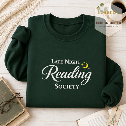 Late Night Reading Society Embroidered Sweatshirt | Reader Gift Forest Green