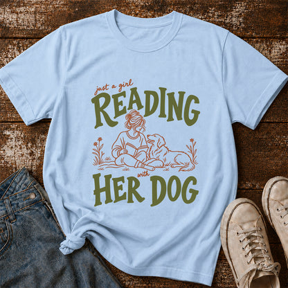 Just A Girl Reading With Her Dog Softstyle T-Shirt | Book Lover Gift Light Blue
