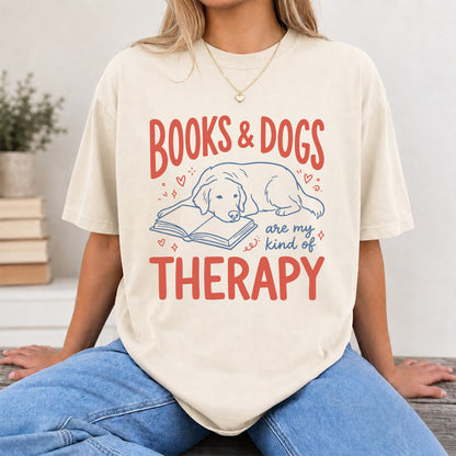 Give Me Books & Dogs Cotton T-Shirt | Dogs Lover & Reader Gift Natural