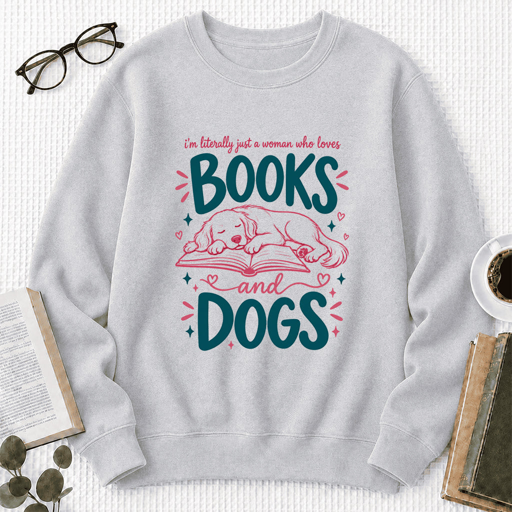 Just A Woman Who Loves Books and Dogs Crewneck Sweatshirt |  Dog Lover & Reader Gift Sport Grey