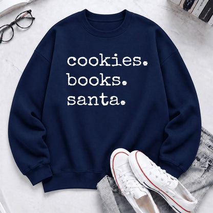 Cookies Books Santa Softstyle Sweatshirt | Christmas Book Lover Gift Navy