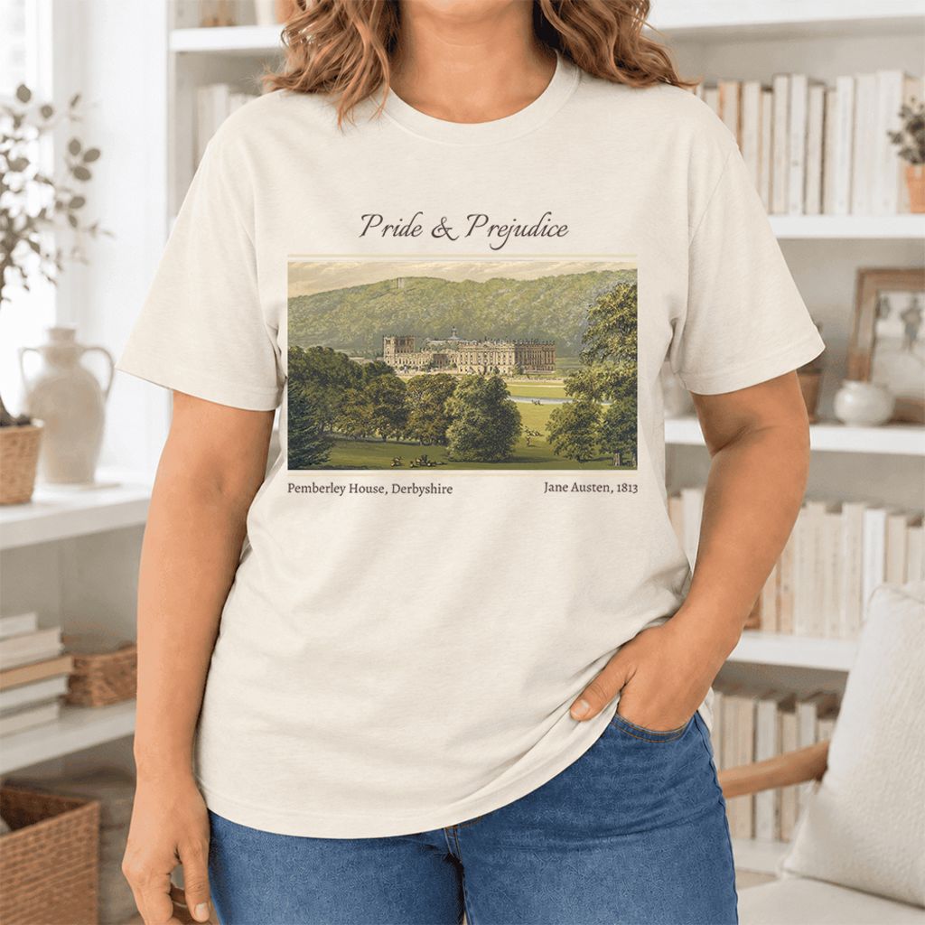 Pemberley House Pride And Prejudice Ultra-Soft Cotton T-Shirt | Gift Natural