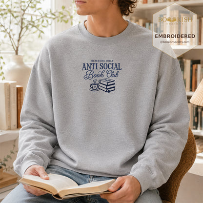 Anti-Social Book Club Embroidered Sweatshirt | Reader Gift Sport Grey