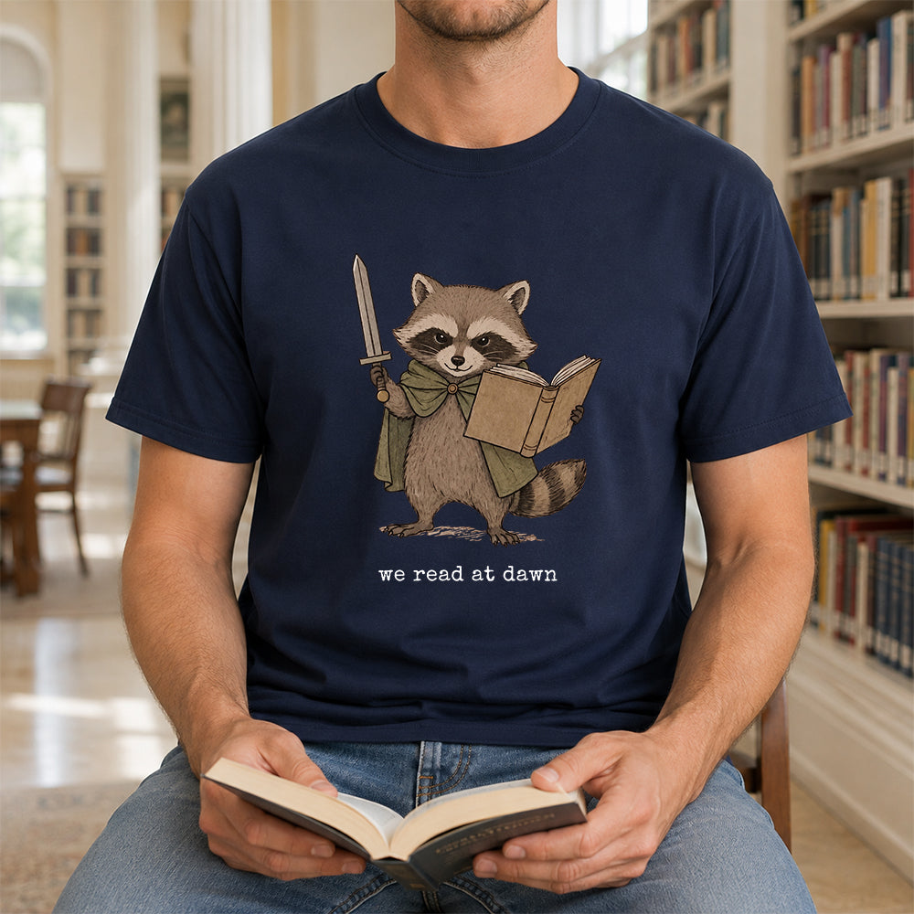Funny Raccoon Reading Softstyle T-Shirt | Book Lover Gift Navy
