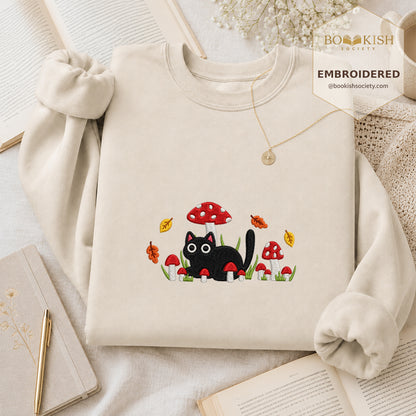 Mushroom Cat Embroidered Sweatshirt | Reader Gift Sand