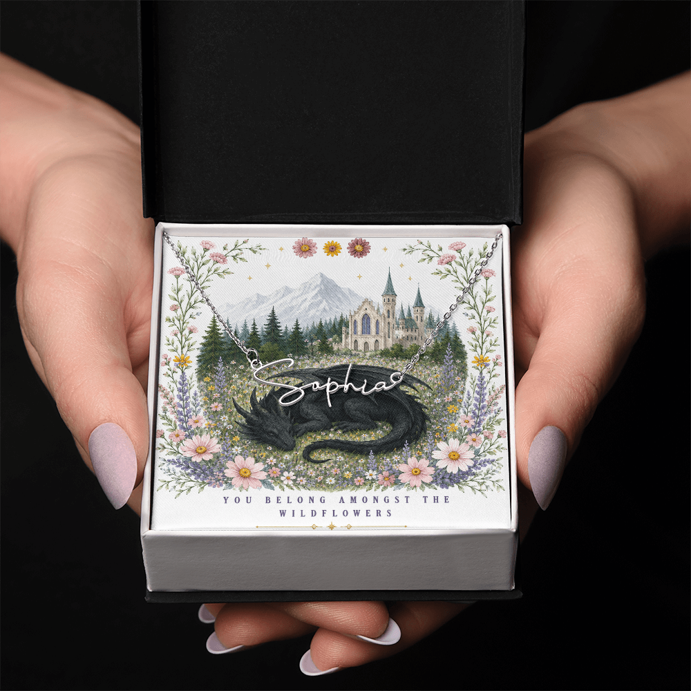 You Belong Amongst The Wildflowers Decorative Card And Custom Name Polished Stainless Steel Necklace With Box Book Lover Gift Font 2