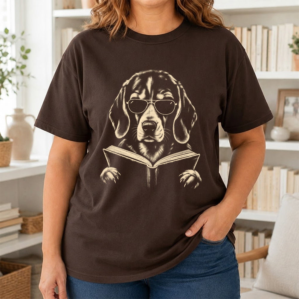 Beagle Reading Book Softstyle T-Shirt | Book Lover Gift Dark Chocolate