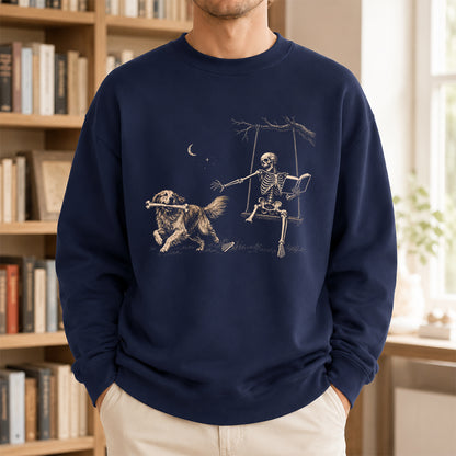 Funny Reading Book With Golden Retriever Printed Sweatshirt | Halloween Dog Lover & Reader Gift Navy