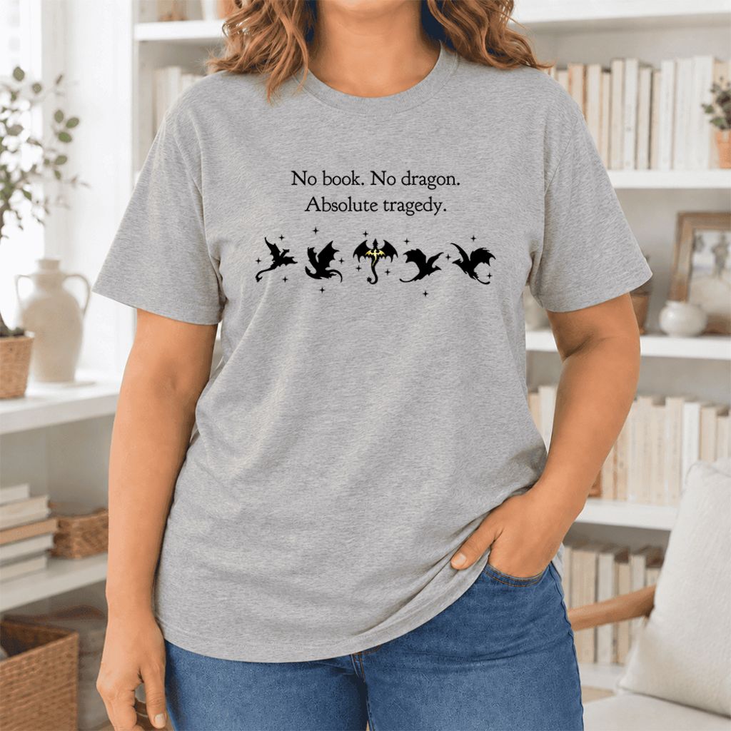 No Book, No Dragon, Absolute Tragedy Ultra-Soft Cotton T-Shirt | Fantasy Reader Gift Athletic Heather