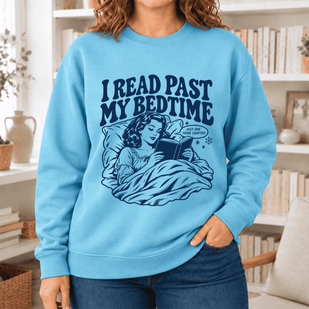 I Read Past My Bed Time Softstyle Sweatshirt | Cozy Reader Gift Sky